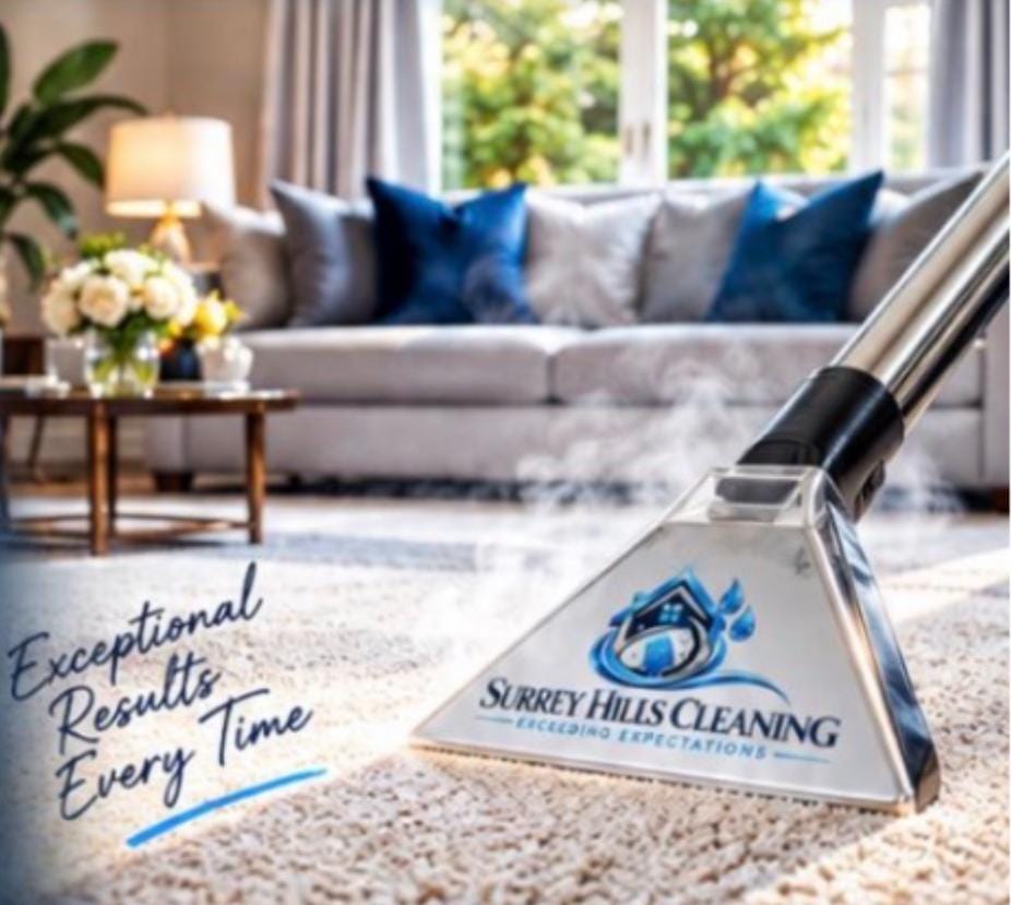 Carpet being deep cleaned with a Surrey Hills Cleaning extraction wand in a bright living room Carpet being deep cleaned with a Surrey Hills Cleaning extraction wand in a bright living room
